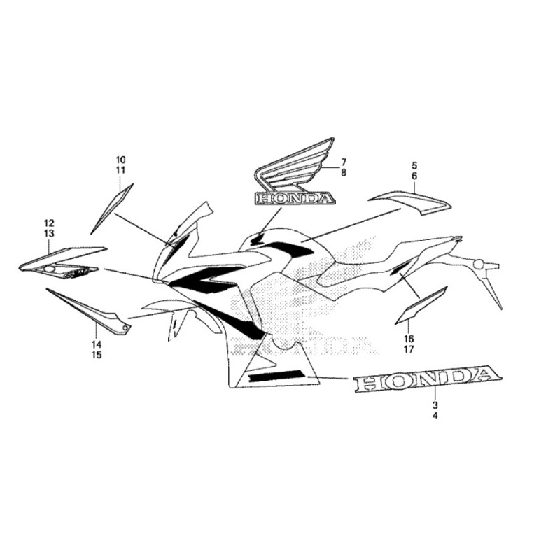 Наклейка правого бокового дефлектора Honda CBR650F 2017 2018