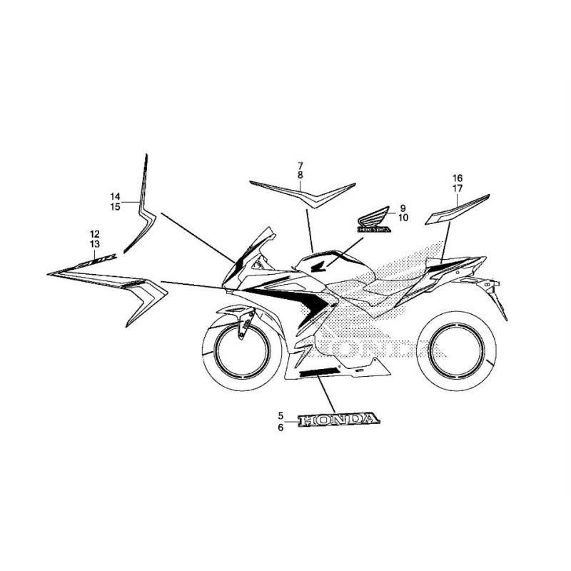 Комплект наклеек Honda CBR500R Pearl Metalloid WHITE 2019