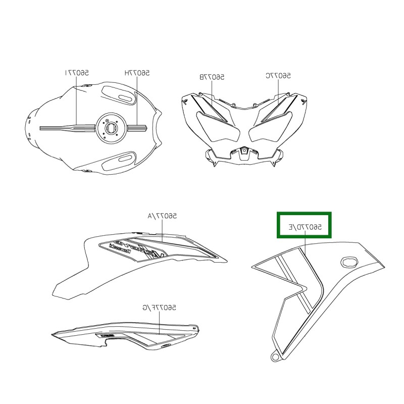 Наклейка правого переднего бокового обтекателя Kawasaki Versys 650 GREEN 2024