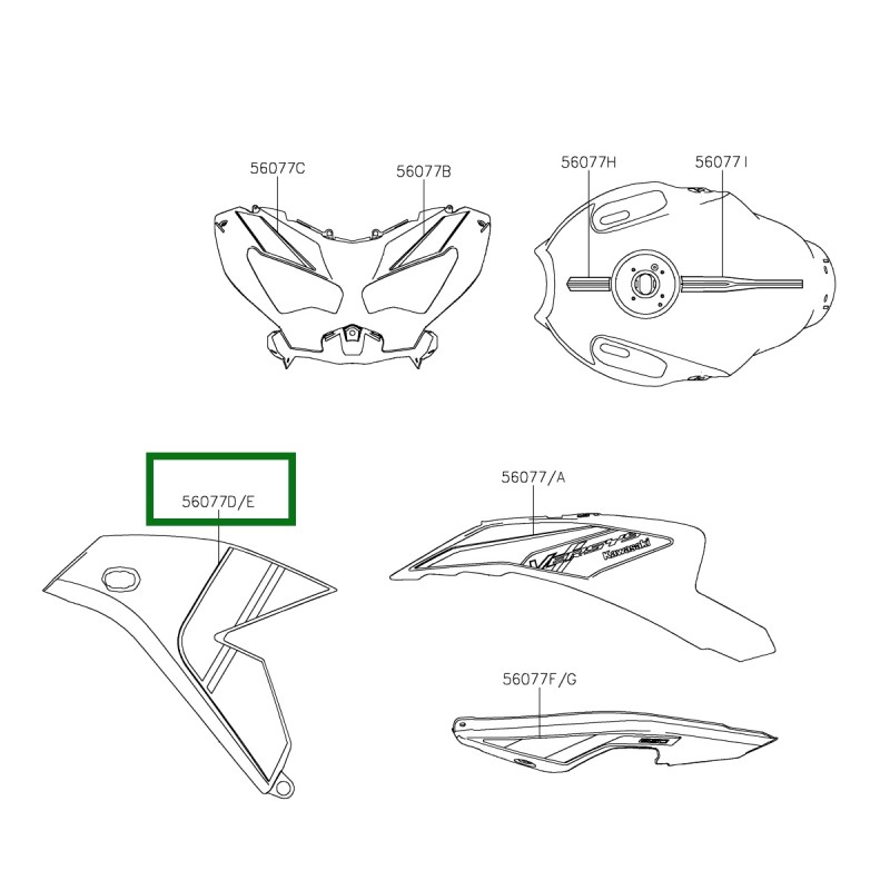 Наклейка левого переднего бокового обтекателя Kawasaki Versys 650 GREEN 2024