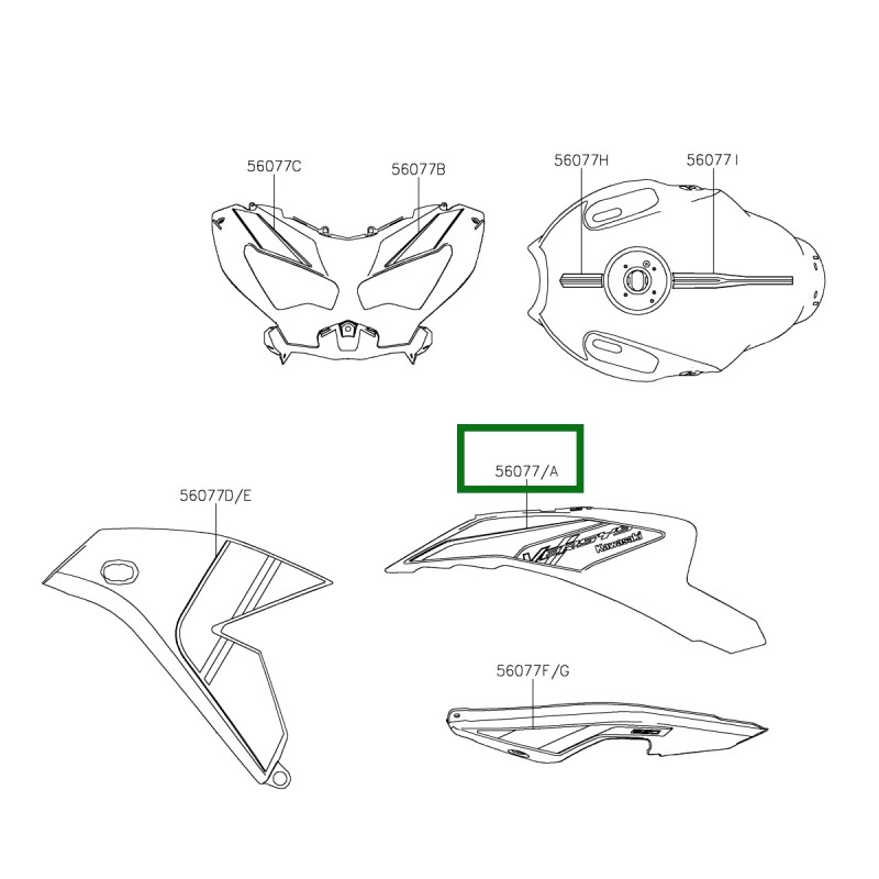 Наклейка левой облицовки топливного бака Kawasaki Versys 650 GREEN 2024