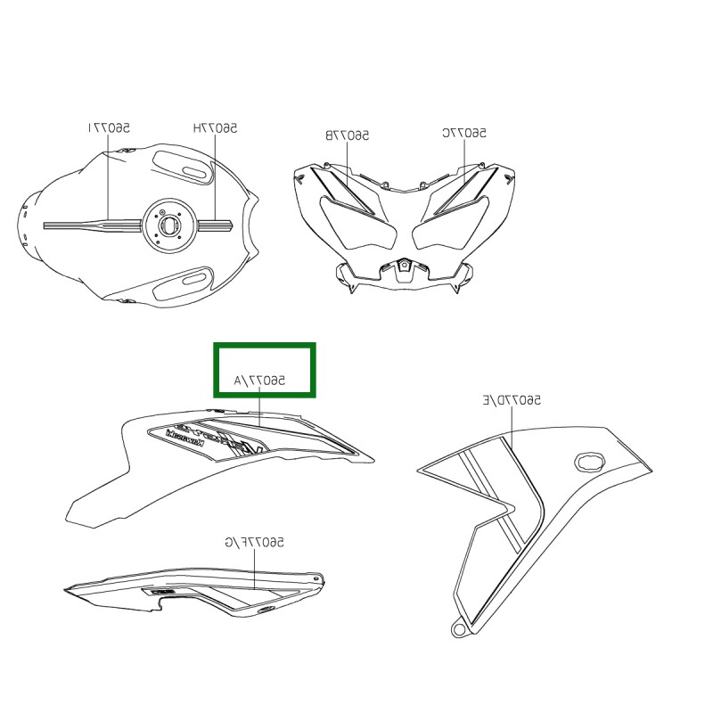 Наклейка правой облицовки топливного бака Kawasaki Versys 650 GREEN 2024