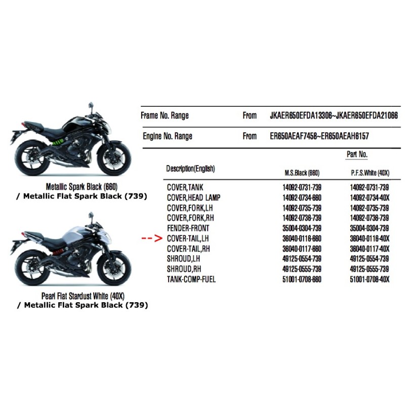Левая задняя облицовка Kawasaki Er6n 650