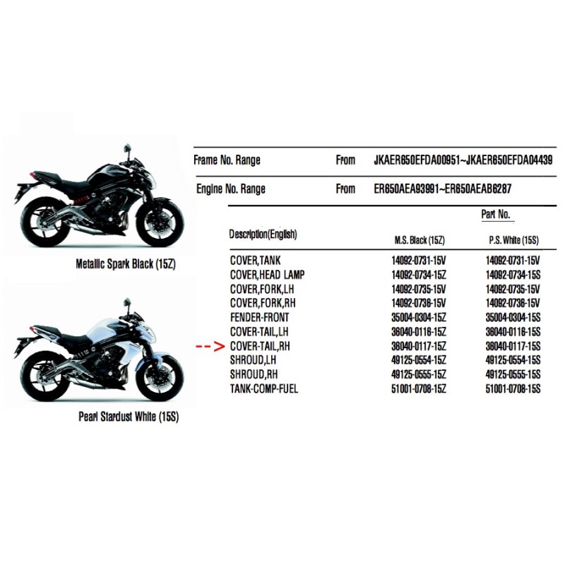 Правая задняя облицовка Kawasaki Er6n 650