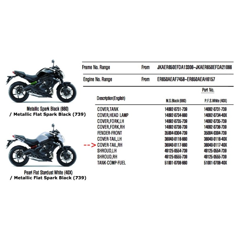 Правая задняя облицовка Kawasaki Er6n 650