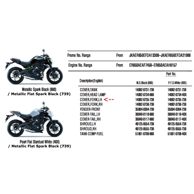 Левый кожух вилки Kawasaki Er6n 650