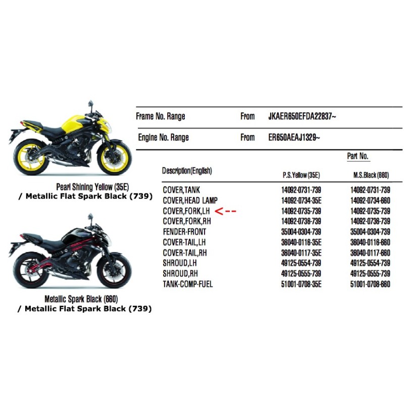 Левый кожух вилки Kawasaki Er6n 650