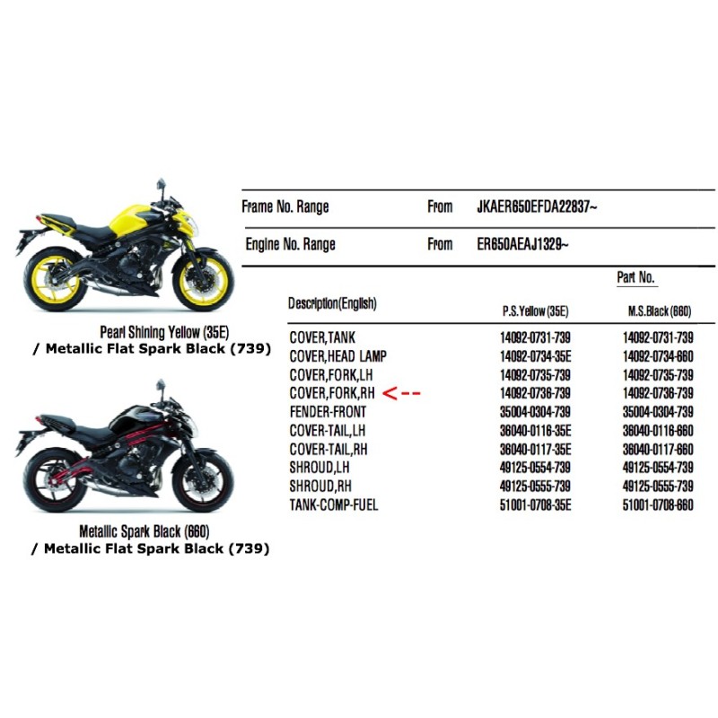 Правый кожух вилки Kawasaki Er6n 650