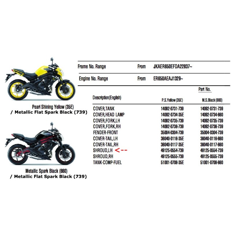 Левая передняя облицовка Kawasaki Er6n 650