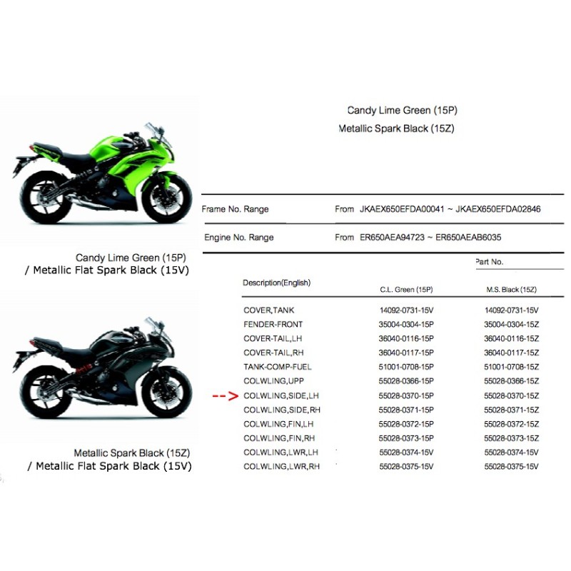 Левый боковой передний обтекатель Kawasaki Ninja 650 Er6f