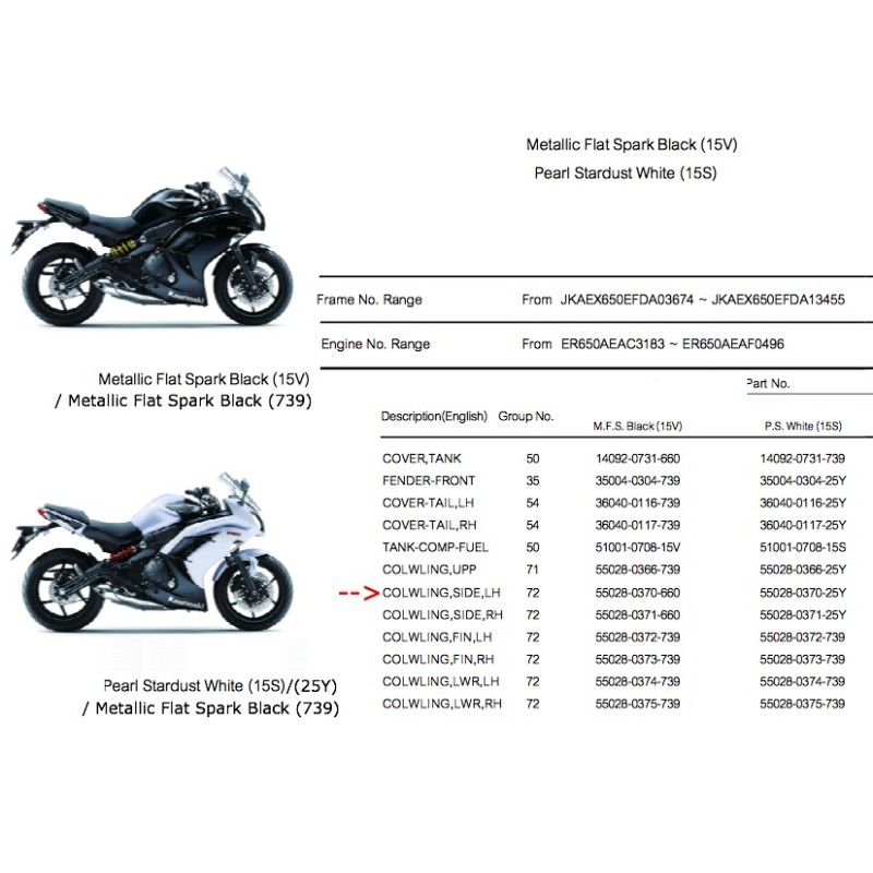 Левый боковой передний обтекатель Kawasaki Ninja 650 Er6f