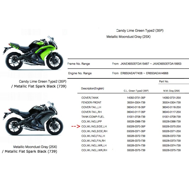 Левый боковой передний обтекатель Kawasaki Ninja 650 Er6f