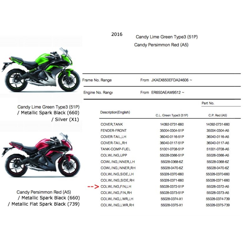 Левый боковой дефлектор обтекателя Kawasaki Ninja 650 Er6f