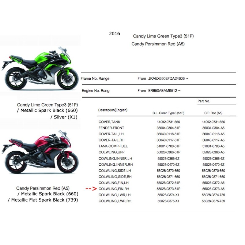 Правый боковой дефлектор обтекателя Kawasaki Ninja 650 Er6f