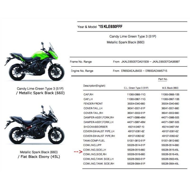 Правая боковая панель переднего обтекателя Kawasaki Versys 650 2015/2021
