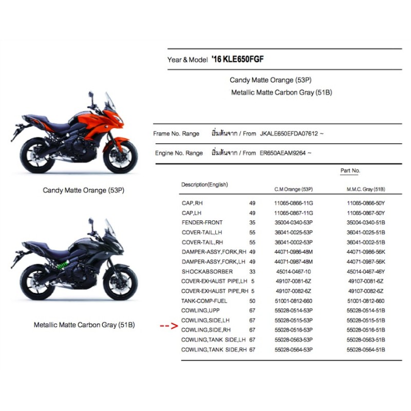 Правая боковая панель переднего обтекателя Kawasaki Versys 650 2015/2021