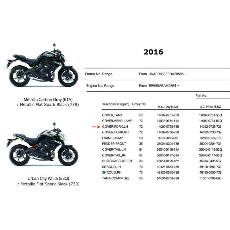 Левый кожух вилки Kawasaki Er6n 650