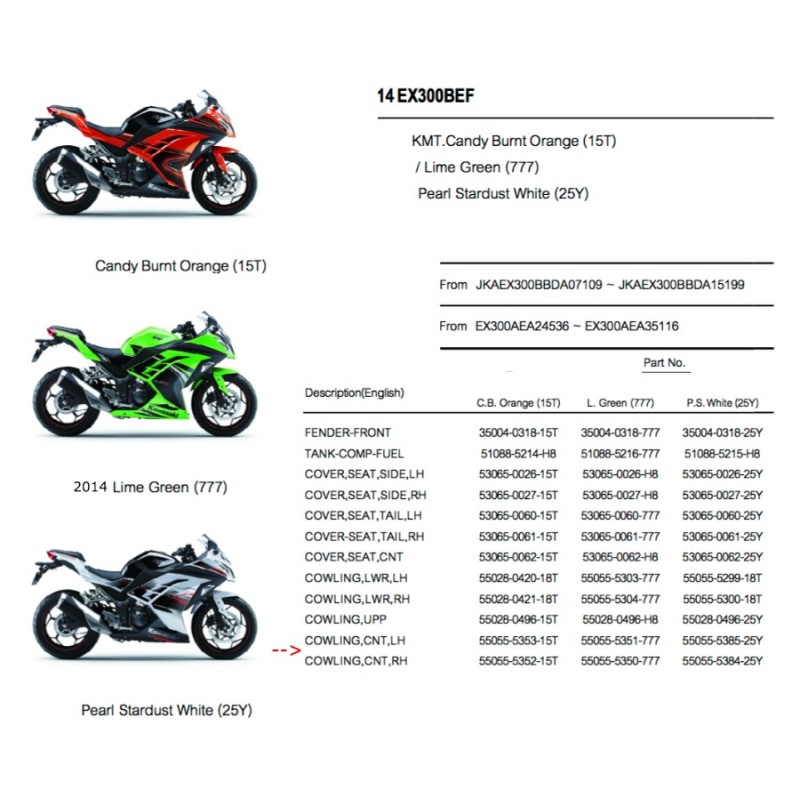 Левый центральный обтекатель Kawasaki Ninja 300