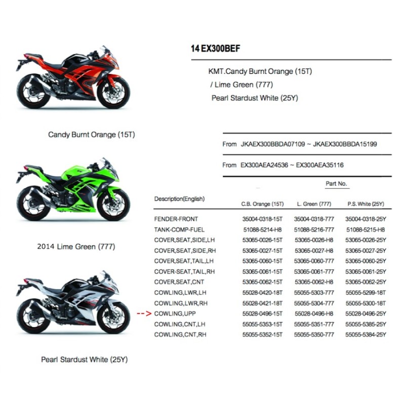 Верхний обтекатель Kawasaki Ninja 300