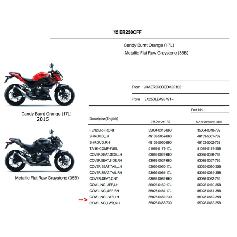 Левый нижний обтекатель Kawasaki Z250