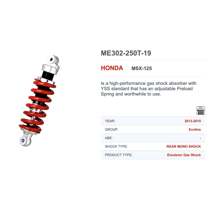 Задний амортизатор YSS ME302 Honda MSX GROM 125
